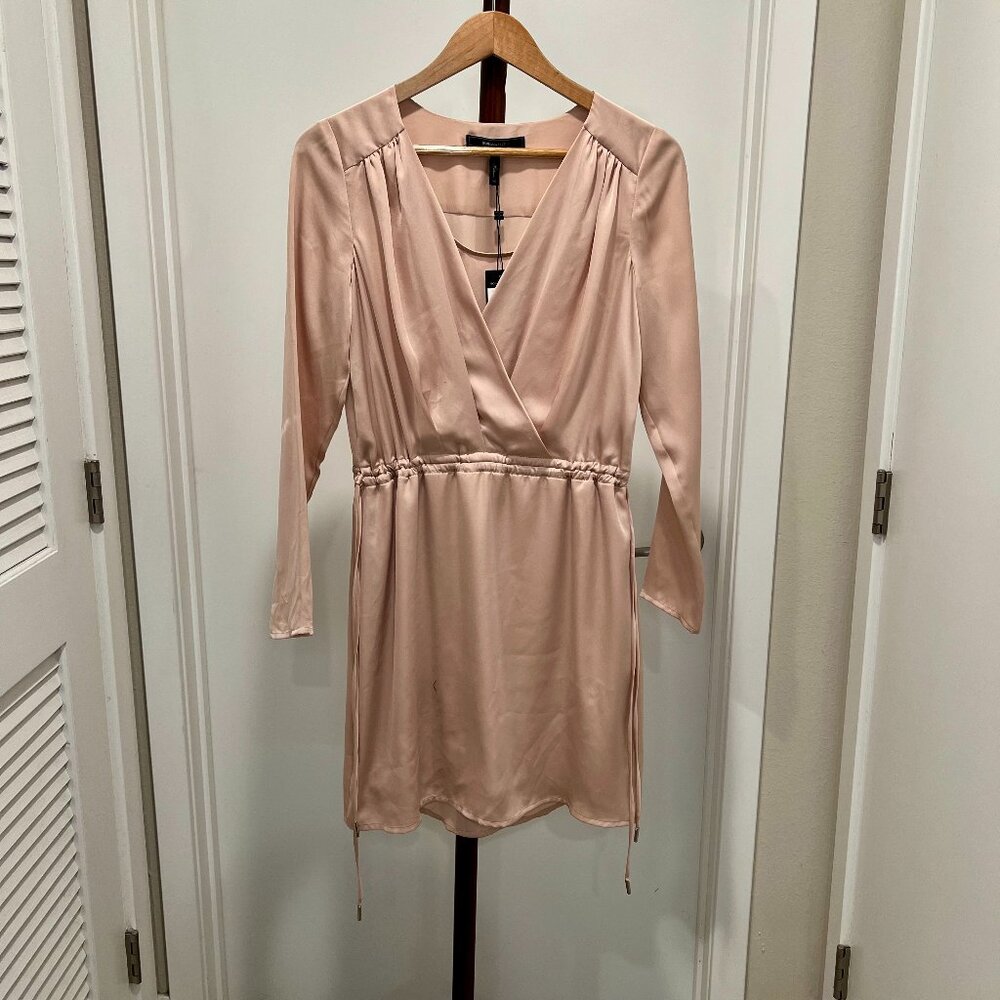NWT BCBG - Satin Surplice Dress Size XS - Bare Pink